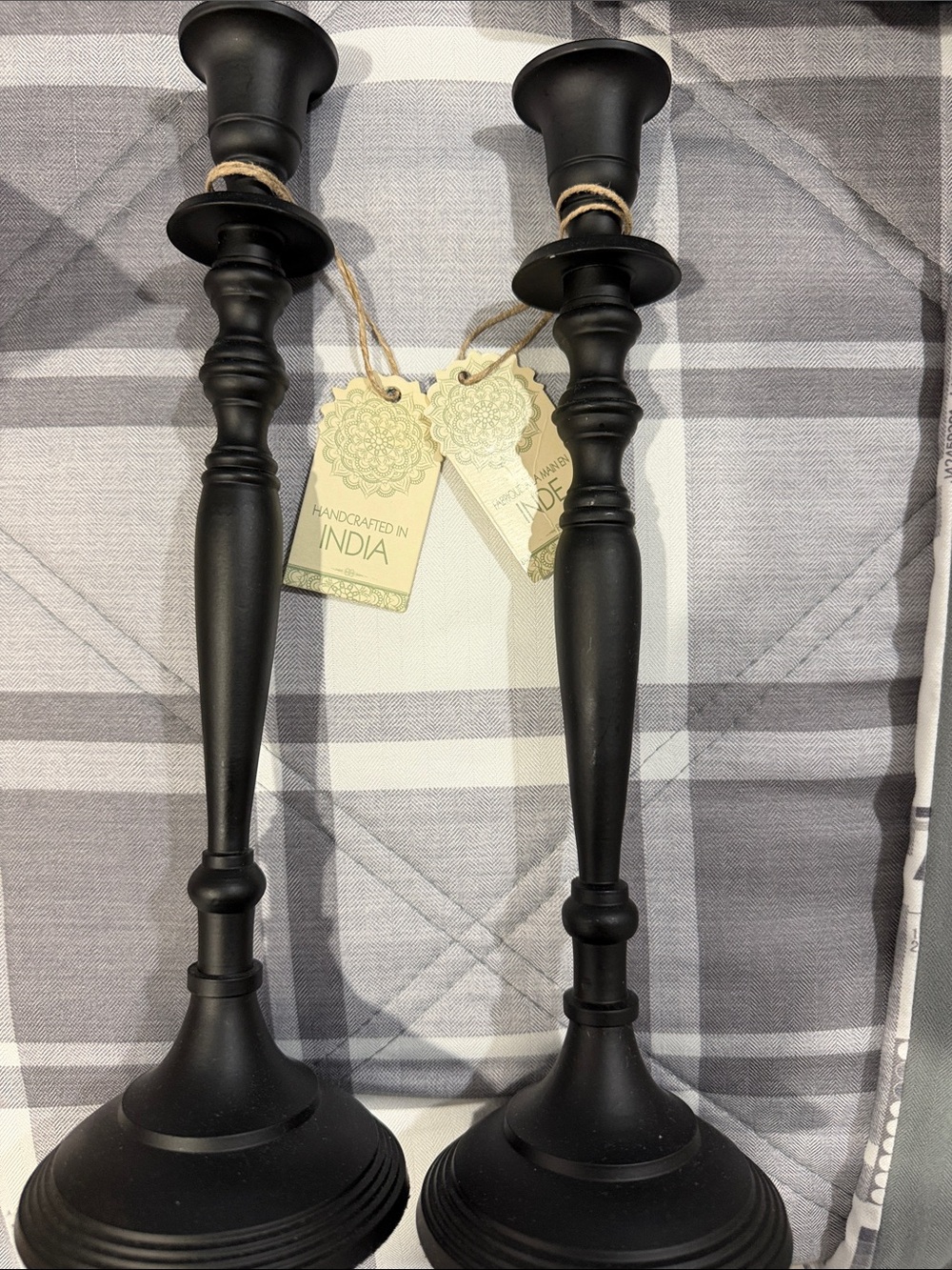 Handcrafted Black Metal Candle Holders - Set of 2
